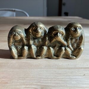 Vintage Brass Japanese Wise Monkeys Tropical Asian Decor Figuring Gold